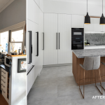 A photo of the before and after of the Chelmsford kitchen renovation.