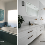 A photo of the before and after of the Chelmsford bathroom renovation.