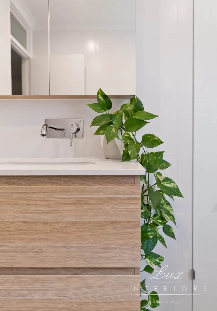 A photo of a sink with a plant on it.